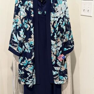 R&M Richards Navy Dress with Floral Accents